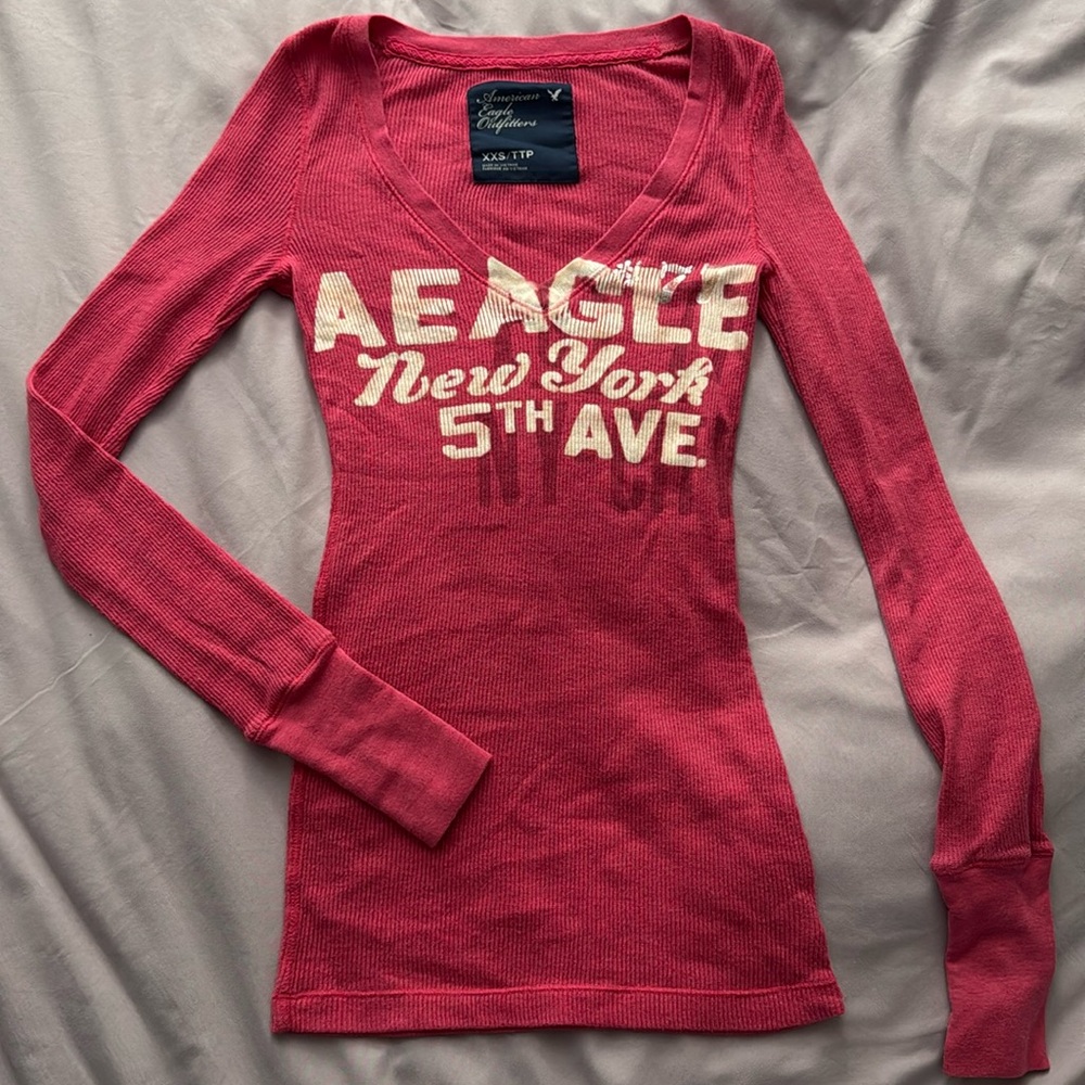 EUC American Eagle Pink Long Sleeve Henley - XXS